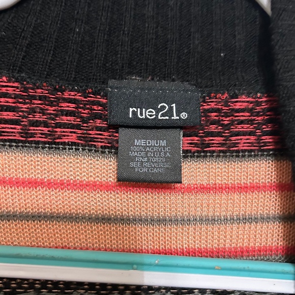Rue 21 Women's Cardigan Sweater M Geometric Black Coral Teal Pink Western Chic - Picture 3 of 6